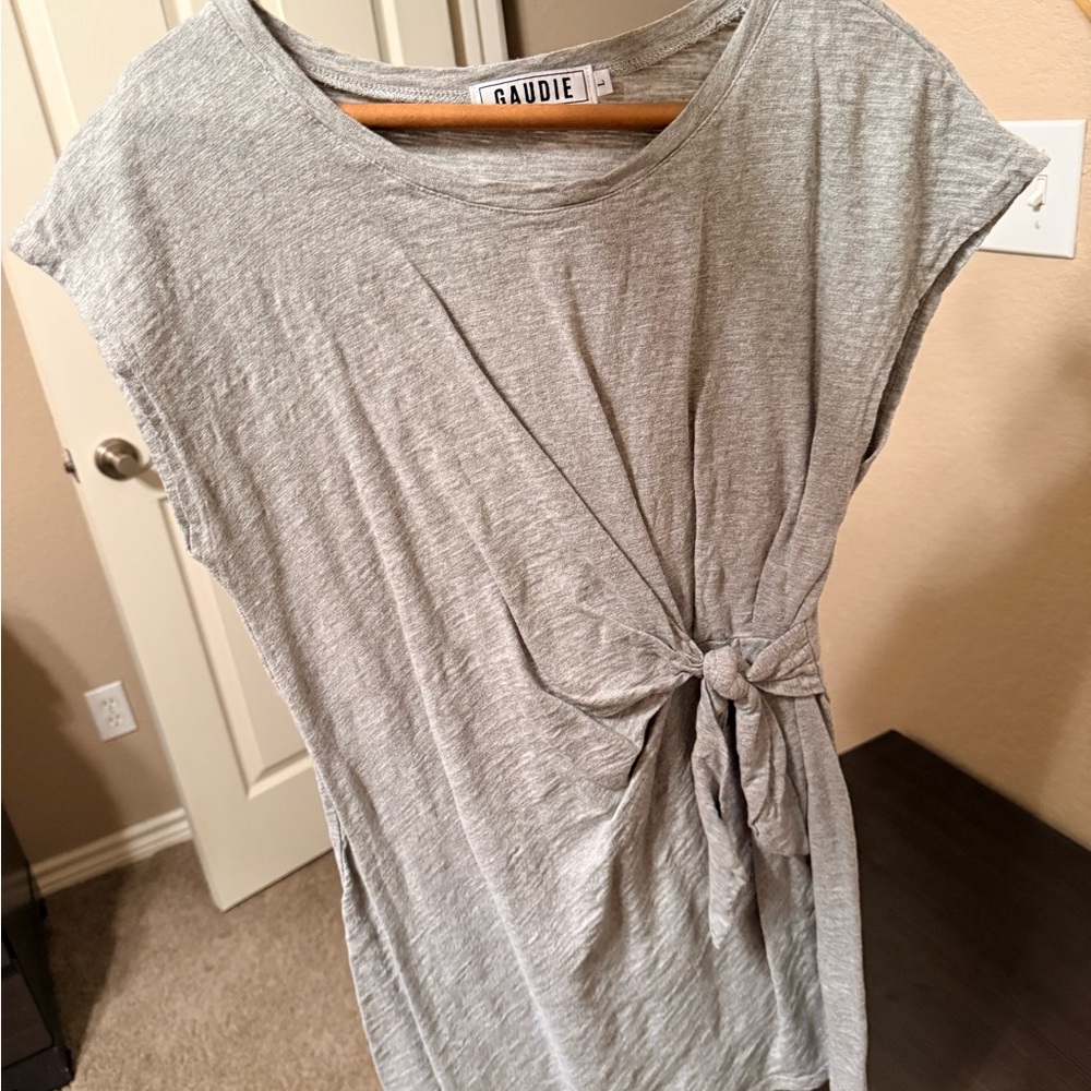Light Gray Short Sleeve T Shirt Dress with Knot